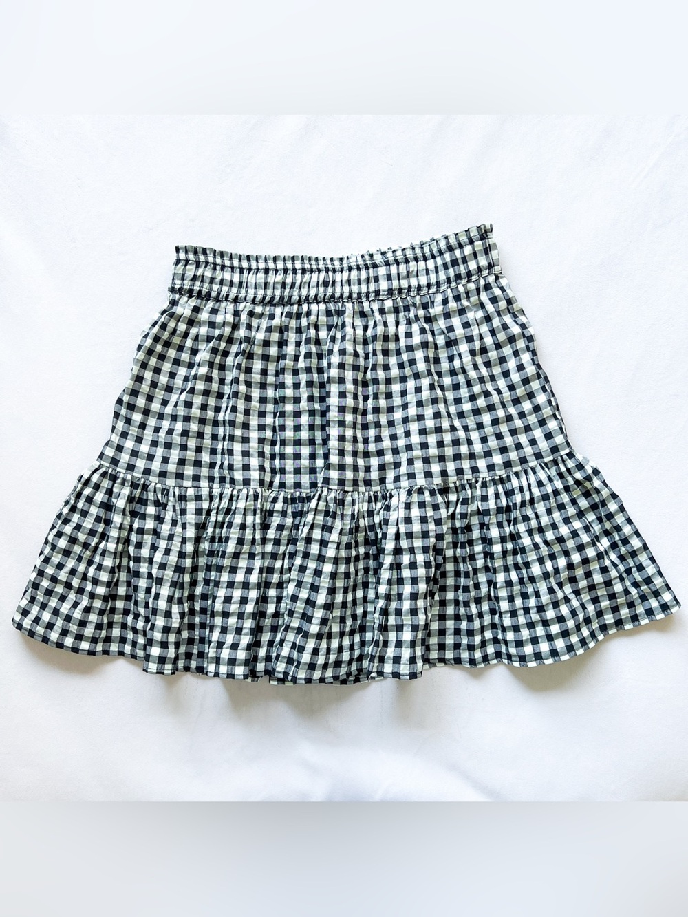 Top shop Black and Light Blue Gingham Tiered Skirt - Size 6